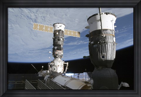 Framed Russian Soyuz and Progress Spacecrafts Docked to the International Space Station Print