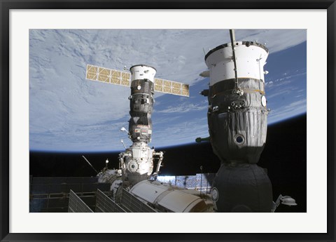 Framed Russian Soyuz and Progress Spacecrafts Docked to the International Space Station Print
