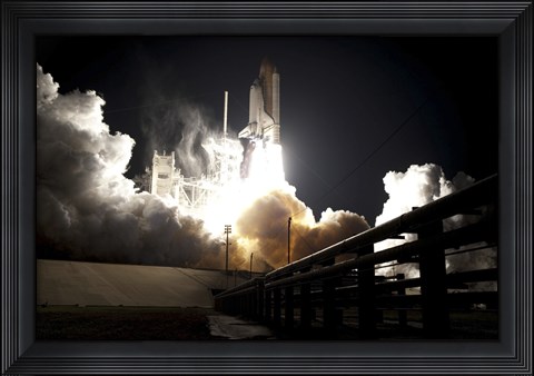 Framed Space Shuttle Endeavour lifts off into the Night Sky from Kennedy Space Center Print