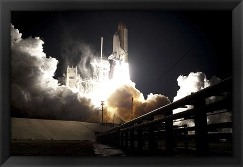 Framed Space Shuttle Endeavour lifts off into the Night Sky from Kennedy Space Center Print