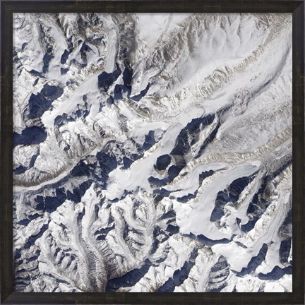 Framed Satellite view of a Himalayan Glacier Surrounded by Mountains Print
