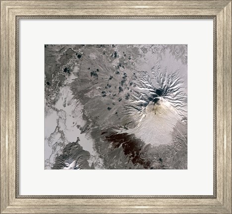 Framed Ash Rich Plume Rises above the Shiveluch Volcano on Russia&#39;s Kamchatka Peninsula Print