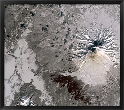 Framed Ash Rich Plume Rises above the Shiveluch Volcano on Russia&#39;s Kamchatka Peninsula Print