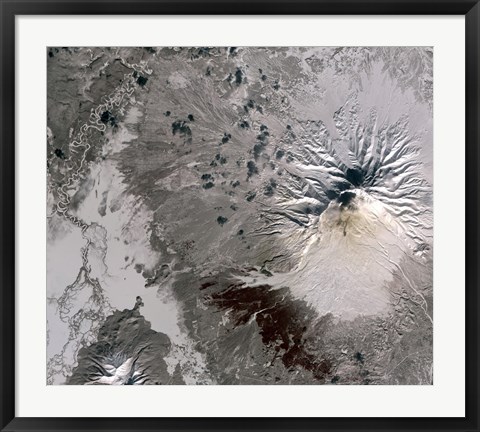 Framed Ash Rich Plume Rises above the Shiveluch Volcano on Russia&#39;s Kamchatka Peninsula Print