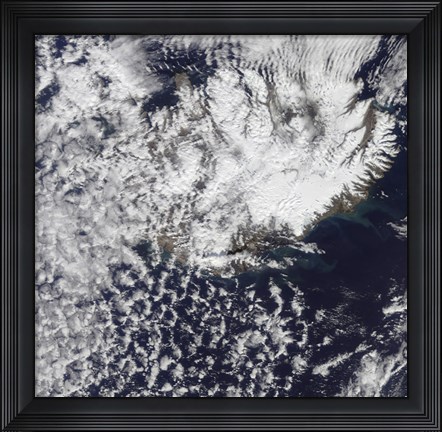 Framed Morning Daylight Reveals a Steam Plume over Eyjafjallajokull Volcano Print