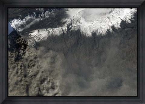 Framed Satellite view of an Ash Plume Rises from Iceland&#39;s Eyjafjallajokull Volcano Print