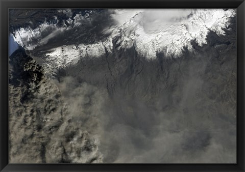 Framed Satellite view of an Ash Plume Rises from Iceland&#39;s Eyjafjallajokull Volcano Print