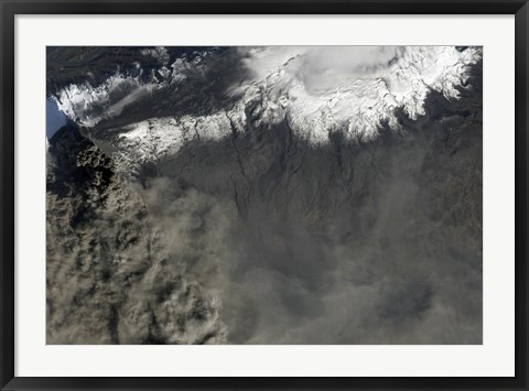 Framed Satellite view of an Ash Plume Rises from Iceland&#39;s Eyjafjallajokull Volcano Print