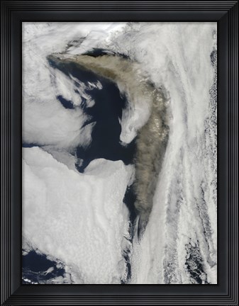 Framed Satellite view of a Thick Plume of Ash rising from the Eyjafjallajokull Volcano Print
