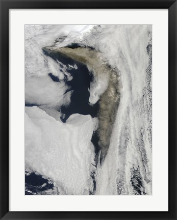 Framed Satellite view of a Thick Plume of Ash rising from the Eyjafjallajokull Volcano Print