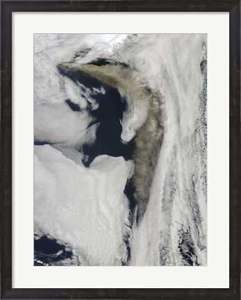 Framed Satellite view of a Thick Plume of Ash rising from the Eyjafjallajokull Volcano Print