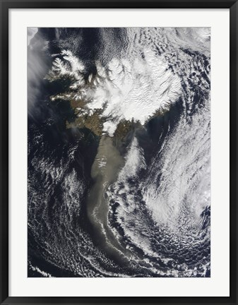 Framed Cloud of Ash from Iceland&#39;s Eyjafjallajokull Volcano Extends over the Ocean Print