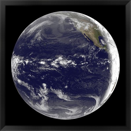 Framed Satellite view of Earth Centered Over the Pacific Ocean Print