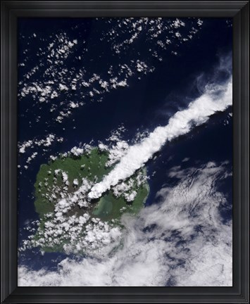 Framed Satellite view of a Thick, Steam-Rich Plume from Gaua Volcano Blows Directly Northeast Print