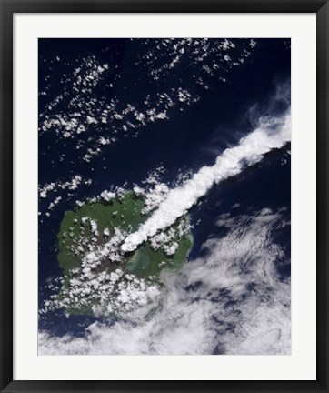 Framed Satellite view of a Thick, Steam-Rich Plume from Gaua Volcano Blows Directly Northeast Print