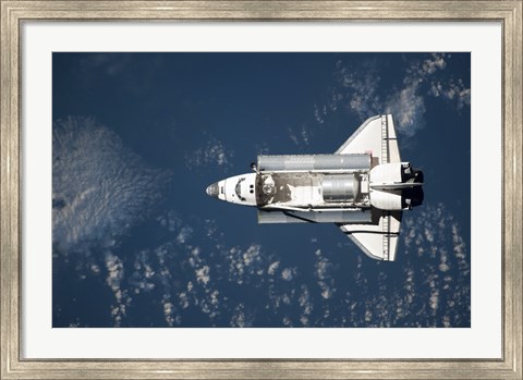 Framed Aerial view of Space Shuttle Discovery over Earth Print