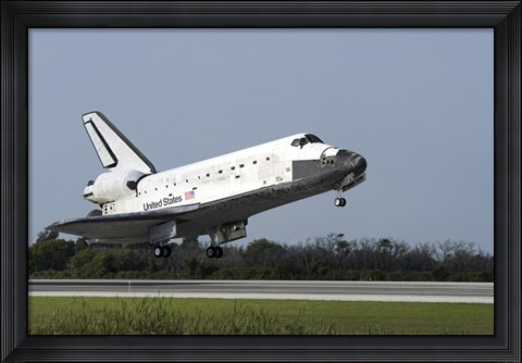 Framed Space Shuttle Discovery Lands on Runway 33 at the Shuttle Landing Facility at Kennedy Space Center in Florida Print