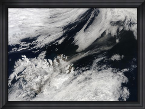Framed Pale Gray Ash Plume Blows from the Summit of Eyjafjallajokull Volcano Print