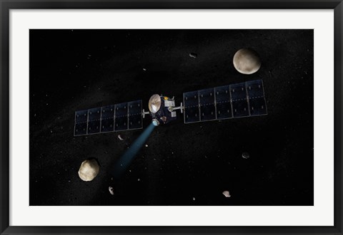 Framed Artist&#39;s Concept of the Dawn Spacecraft in Orbit around the Large Asteroid Vesta and the Dwarf Planet Ceres Print