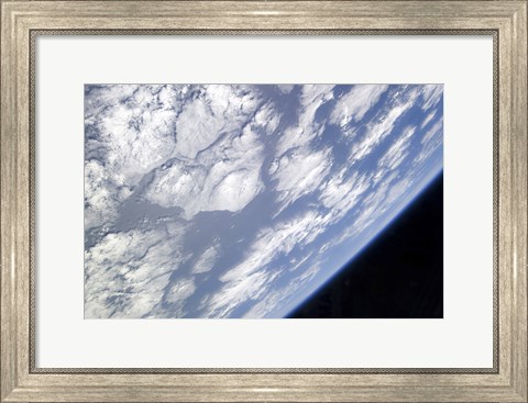 Framed Blue and White part of Earth and the Blackness of Space Viewed from the Earth-Orbiting Space Shuttle Atlantis Print