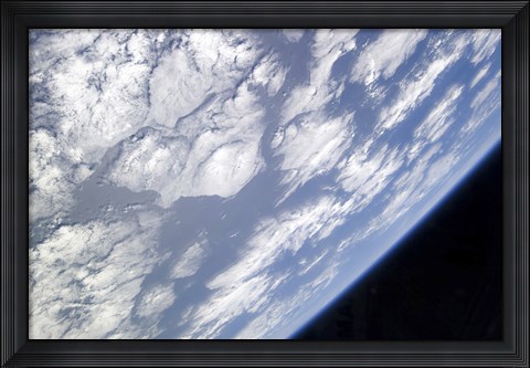 Framed Blue and White part of Earth and the Blackness of Space Viewed from the Earth-Orbiting Space Shuttle Atlantis Print