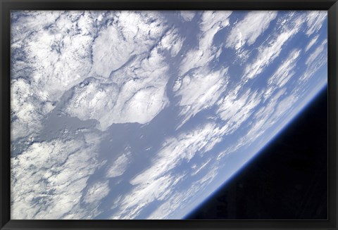 Framed Blue and White part of Earth and the Blackness of Space Viewed from the Earth-Orbiting Space Shuttle Atlantis Print