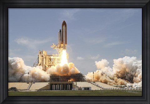 Framed Space Shuttle Atlantis Lifting off From Launch Pad 39A at the Kennedy Space Center in Florida Print