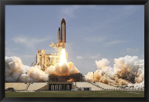 Framed Space Shuttle Atlantis Lifting off From Launch Pad 39A at the Kennedy Space Center in Florida Print