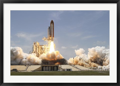 Framed Space Shuttle Atlantis Lifting off From Launch Pad 39A at the Kennedy Space Center in Florida Print