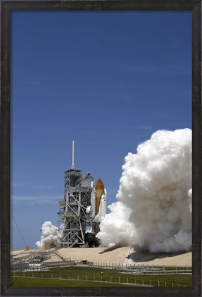 Framed Exhaust Plume Forms around the Base of Launch Pad 39A as Space Shuttle Atlantis Lifts off on the STS-132 Mission Print