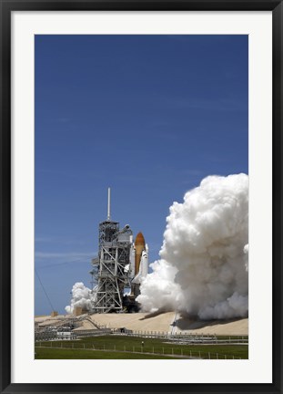 Framed Exhaust Plume Forms around the Base of Launch Pad 39A as Space Shuttle Atlantis Lifts off on the STS-132 Mission Print