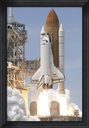 Framed Space Shuttle Atlantis&#39; Twin Solid Rocket Boosters Ignite to Propel the Spacecraft off Kennedy Space Center&#39;s Launch Pad 39A Print