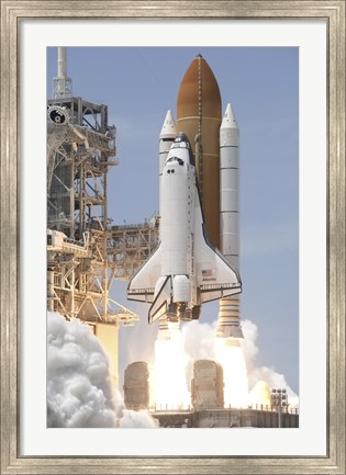 Framed Space Shuttle Atlantis&#39; Twin Solid Rocket Boosters Ignite to Propel the Spacecraft off Kennedy Space Center&#39;s Launch Pad 39A Print