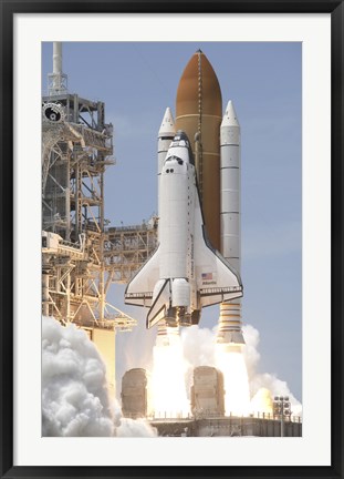 Framed Space Shuttle Atlantis&#39; Twin Solid Rocket Boosters Ignite to Propel the Spacecraft off Kennedy Space Center&#39;s Launch Pad 39A Print