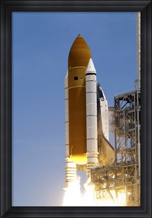Framed Atlantis&#39; Twin Solid Rocket Boosters Ignite to Propel the Spacecraft Off Kennedy Space Center&#39;s Launch Pad 39A Print