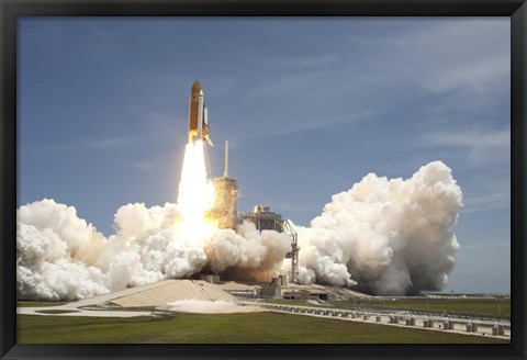 Framed Space shuttle Atlantis rumbles the Space Coast as it lifts off from Kennedy Space Center&#39;s Launch Pad 39A Print