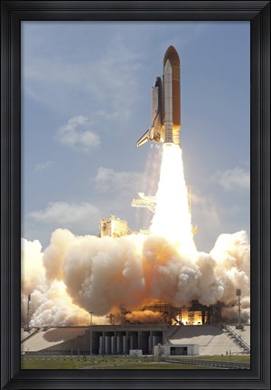 Framed Space shuttle Atlantis lifts off from Kennedy Space Center&#39;s Launch Pad 39A into orbit Print