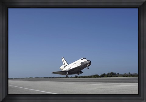 Framed Space shuttle Atlantis approaching Runway 33 at the Kennedy Space Center in Florida Print