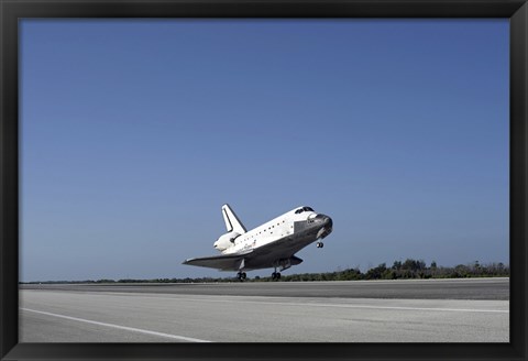 Framed Space shuttle Atlantis approaching Runway 33 at the Kennedy Space Center in Florida Print