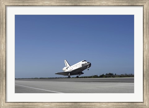 Framed Space shuttle Atlantis approaching Runway 33 at the Kennedy Space Center in Florida Print