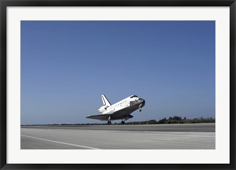 Framed Space shuttle Atlantis approaching Runway 33 at the Kennedy Space Center in Florida Print