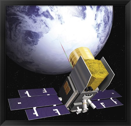 Framed Artist&#39;s Concept of the Ice, Cloud, and Land Elevation Satellite, also referred to as ICEsat Print