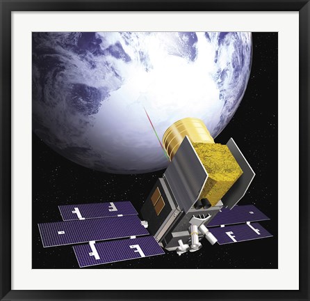 Framed Artist&#39;s Concept of the Ice, Cloud, and Land Elevation Satellite, also referred to as ICEsat Print