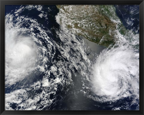 Framed Tropical Storms Blas and Celia Circulate in Close Proximity to Each other in this Satellite view Print