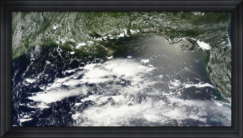 Framed Satellite View of Oil Leaking from the Damaged Deepwater Horizon well in the Gulf of Mexico Print