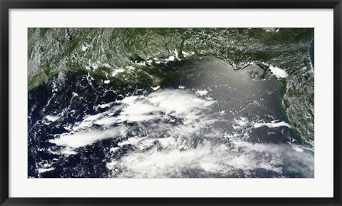 Framed Satellite View of Oil Leaking from the Damaged Deepwater Horizon well in the Gulf of Mexico Print