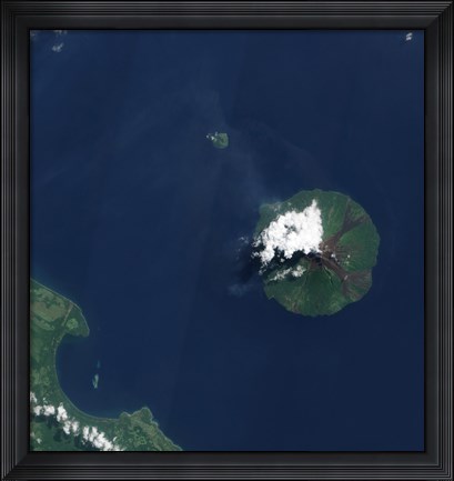 Framed Papua New Guinea&#39;s Manam Volcano releases a thin, Faint Plume over the Bismarch Sea Print