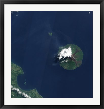 Framed Papua New Guinea&#39;s Manam Volcano releases a thin, Faint Plume over the Bismarch Sea Print