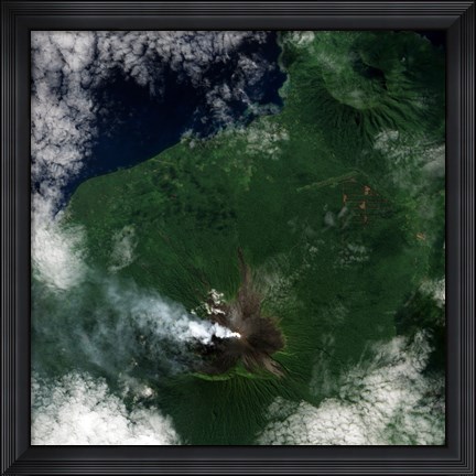 Framed Small Plume Rises from the Summit of Ulawun Volcano on Papua New Guinea&#39;s Island of New Britain Print