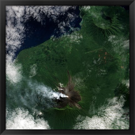 Framed Small Plume Rises from the Summit of Ulawun Volcano on Papua New Guinea&#39;s Island of New Britain Print